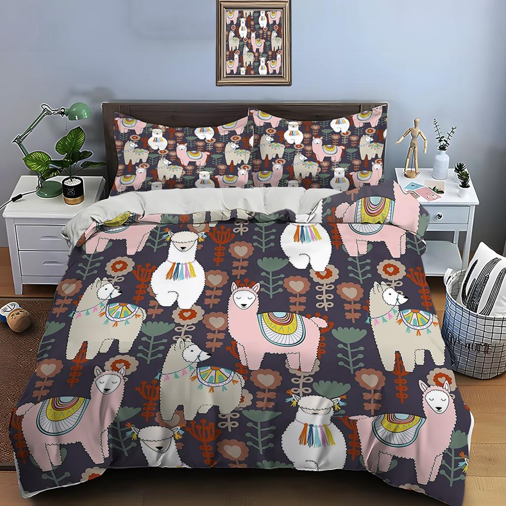 Cute Cartoon Llama Alpaca Print Bedding Set Duvet Cover 1 Duvet Cover 2 Pillowcases Adult And Children Bedding Set Luxury Gifts