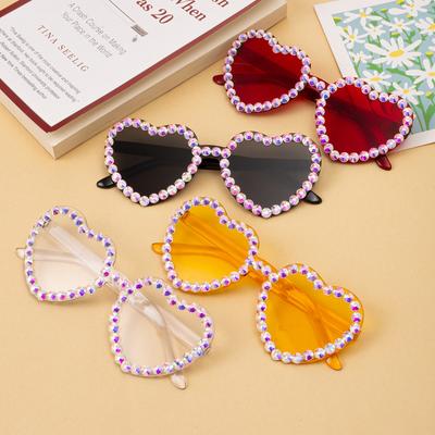 Y2K Love Heart Sunglasses Rimless Frame Rhinestone Decoration Sun Glasses Wedding Dance Party Eyewear Glasses for Women Girls