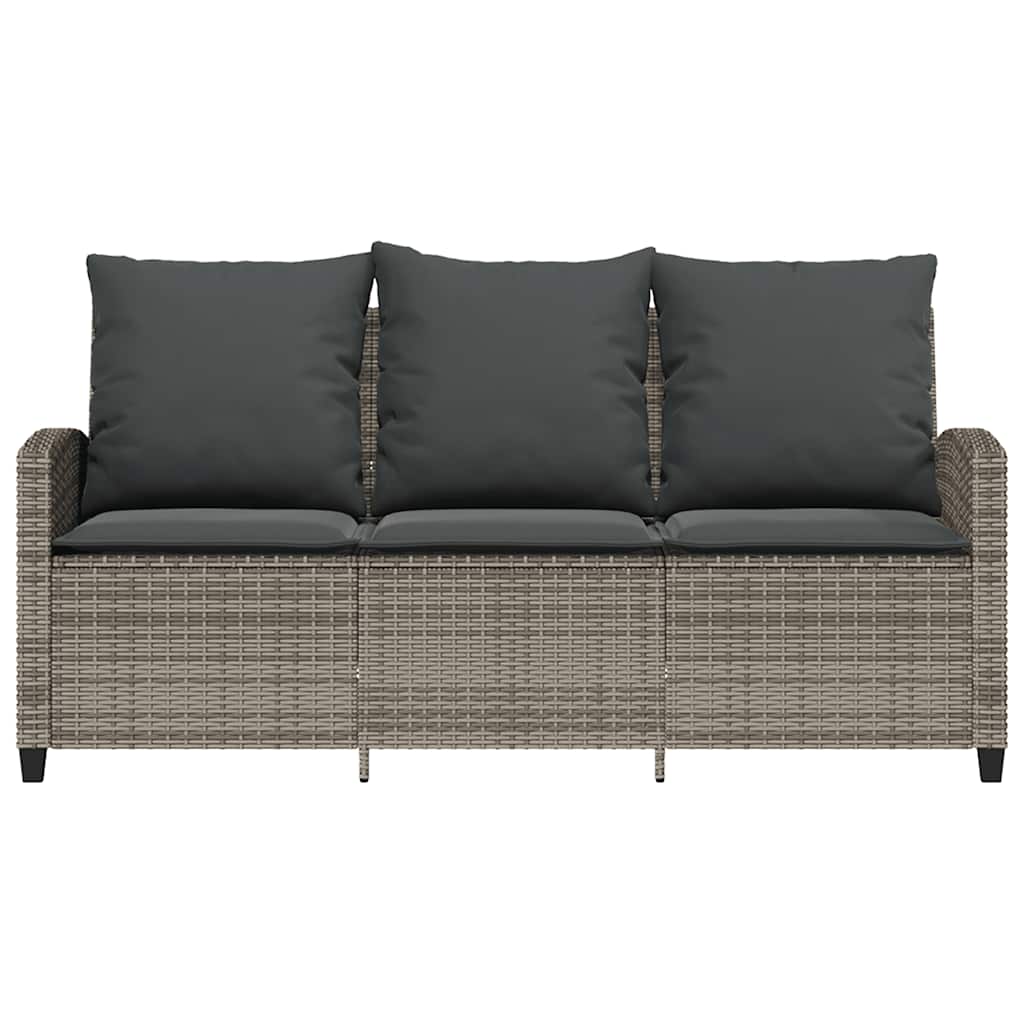 3 Seater Garden Sofa with Cushions & Table Grey Poly Rattan