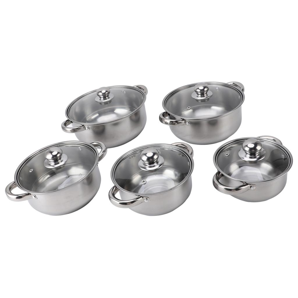 Set 5 pezzi Pentole in Acciaio Inossidabile Set di Pentole da Cucina Casseruola con Coperchio in Vetro Pentola per Brodo Pentola per Zuppa con 2 Manici