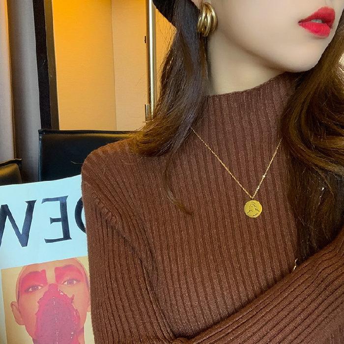 

Semi-turtleneck outer sweater solid color shirt women s inner wear autumn and winter new 2025 pit strip slim knitted sweater One Size темно-коричневого кольору