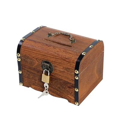 Retro dřevěná truhla na poklad s prasátkem a zámkem Bezpečný box na mince pro domácí dekoraci a osobní cennosti