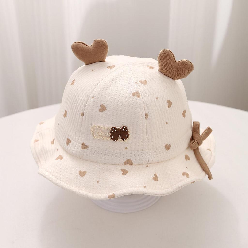 Sweet Baby Girl Bucket Hat Cute Heart Bow Toddler Fisherman Cap Outdoor Sunshade Kids Ruffled Hats