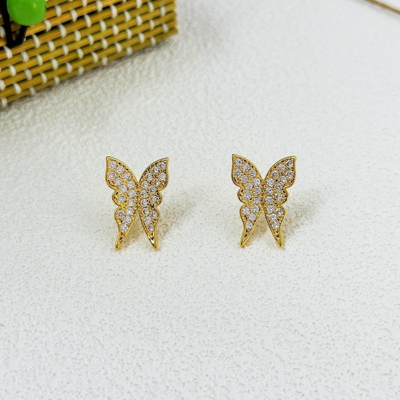 

Mori Super Fairy Advanced Sense Full Of Diamonds Small Butterfly Stud Earrings Fashion Light Luxury Personality Versatile золотой