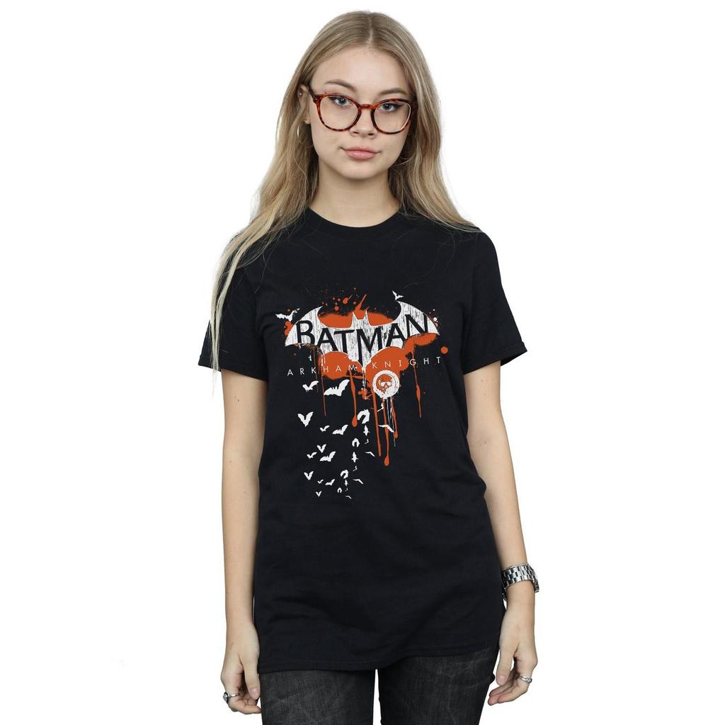 DC Comics Womens/Ladies Batman Arkham Knight Halloween Logo Art Cotton Boyfriend T-Shirt