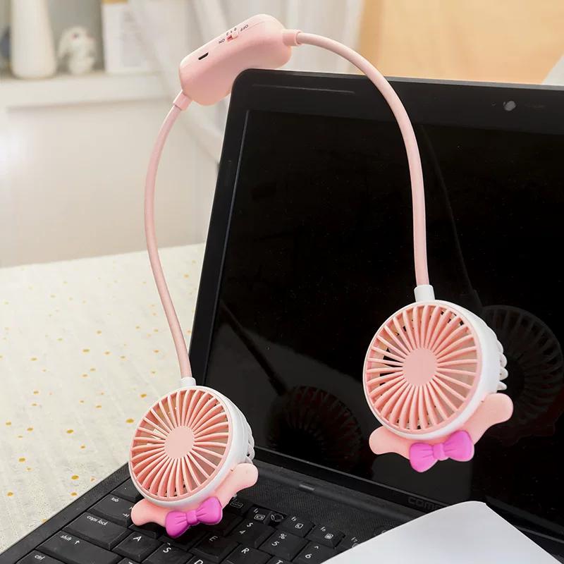 Trendy Foldable Portable Neck-Hanging Fan, Super Cute Cartoon Ears, Two-Speed USB Rechargeable Mini Fan