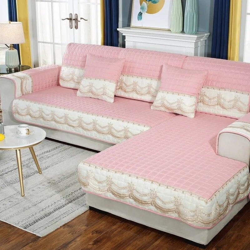 Sklisikkert Sofatrekk til Stue Universelt Møbelbeskyttende Håndkle Stoff Sofatrekk Blondekant Sofaputetrekk Enkelt