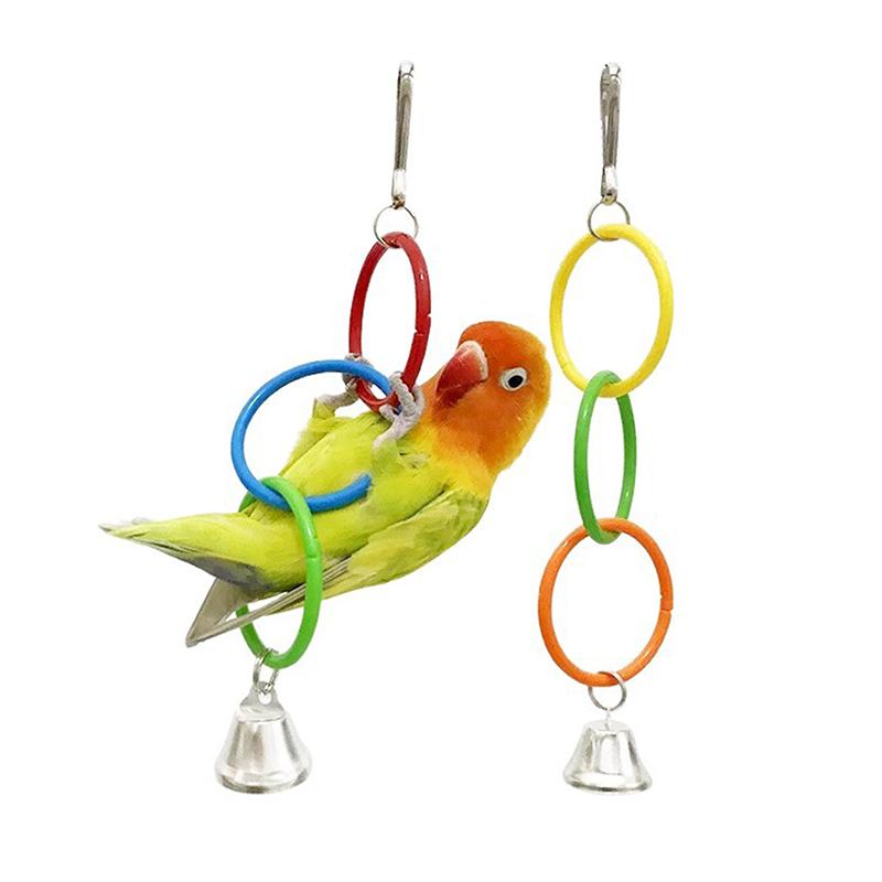 Parrot Swing Toy Bird Cage Toys With Bell Sound Colorful Climbing Ring For Lovebirds Color Ring Grinder Nibble Bird Toy Cage