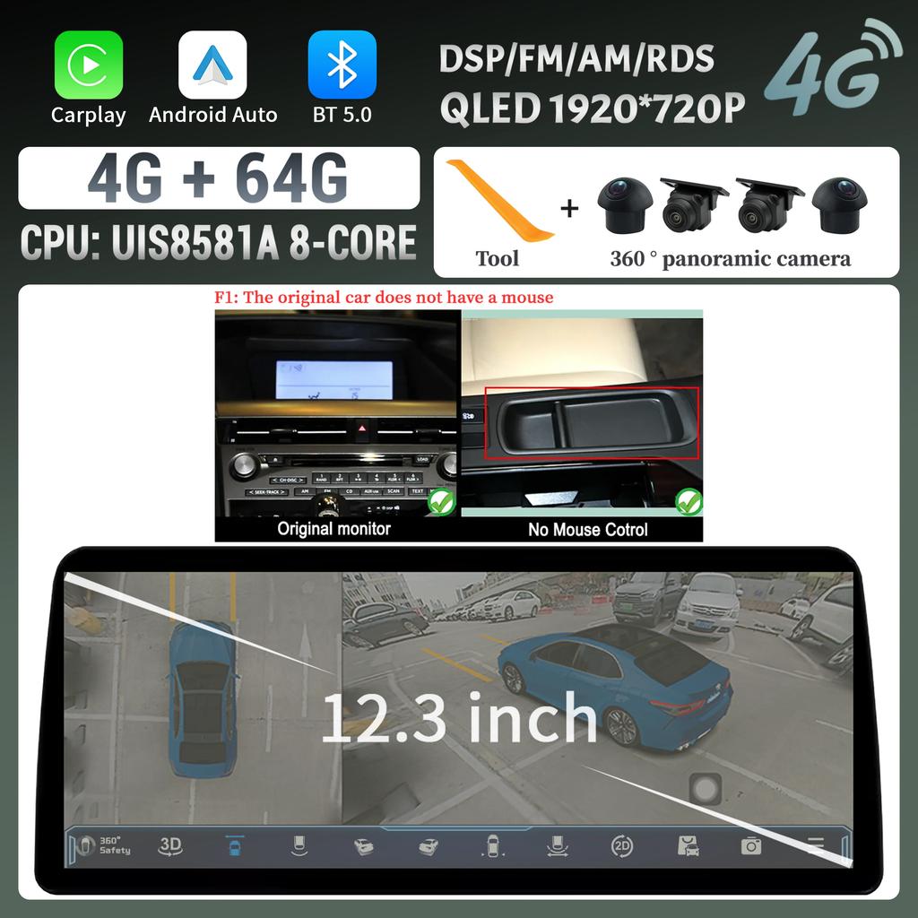 12.3inch For Lexus RX 2009-2014 Android 14 Car Radio Multimedia Navigation 4G GPS Wireless  Carplay Touch Head Unit Screen