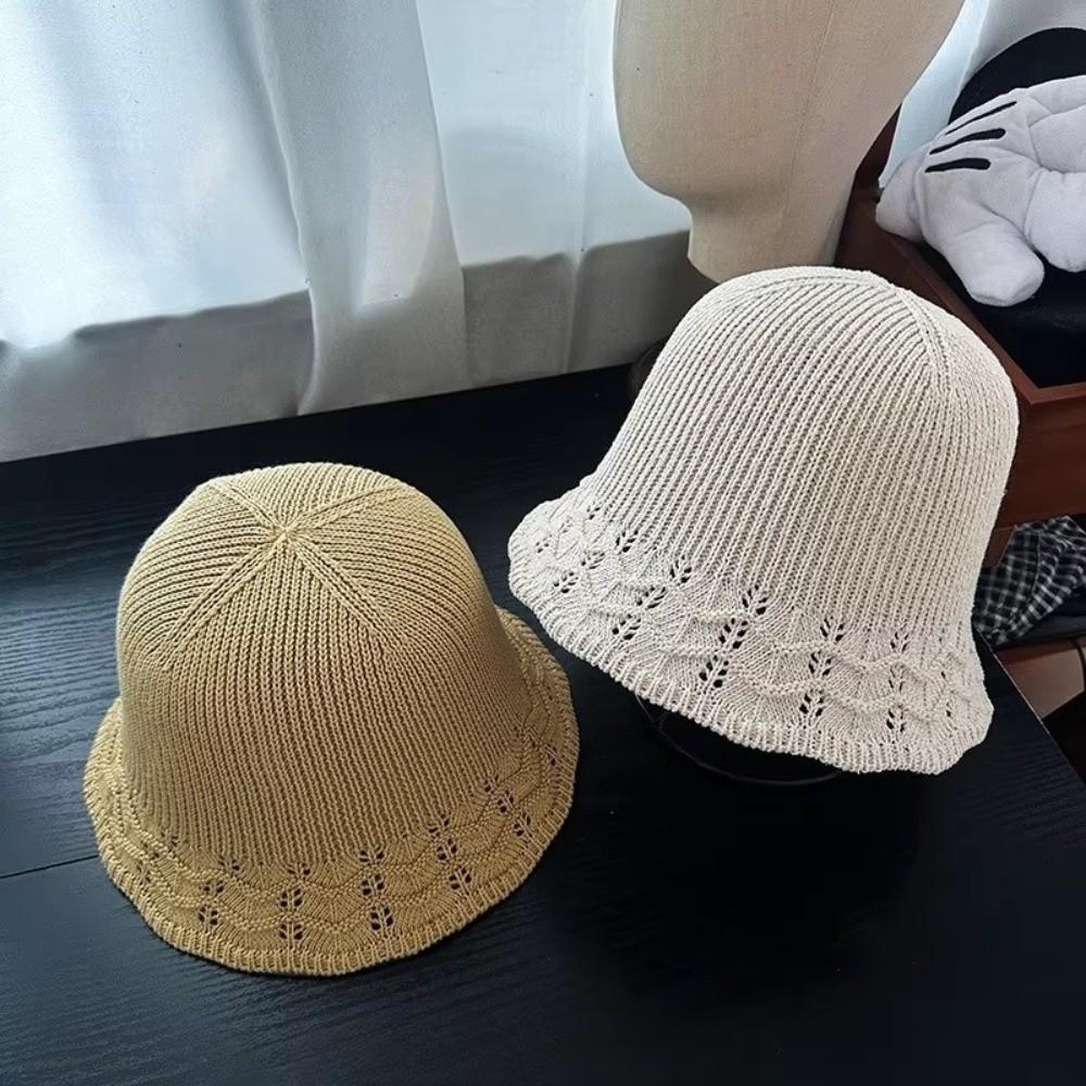 Wave Pattern Knitted Fisherman Hat Sun Protection Breathable Women Sun Hat Foldable Splicing Fisherman Hat Summer Sunshade