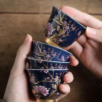 Teetassen-Set aus Keramik, blau und goldfarben bemalt, Meistertasse, Teetisch-Zubehör, Kung-Fu-Tee-Set, kreative handbemalte Teetassen