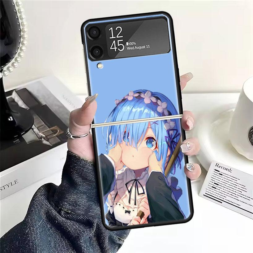 R-Rem Re Zero Anime Cases For Samsung Galaxy Z Flip 4 5 6 7 3 Z Flip7 Flip6 Flip4 Flip5 Flip3 5G Hard Shockproof Fundas Cover
