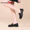 Red Dragonfly Women's Chunky Heel Loafers: Spring/Autumn Black Leather Shoes with Thick Soft Sole for Comfortable Wear