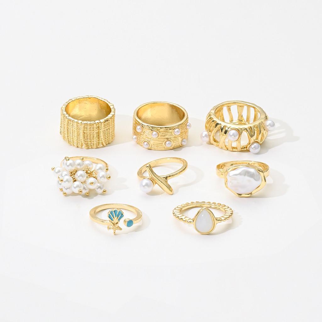 Modern Baroque Style Artificial Pearl Ring Collection With Round Elements For Stylish Women