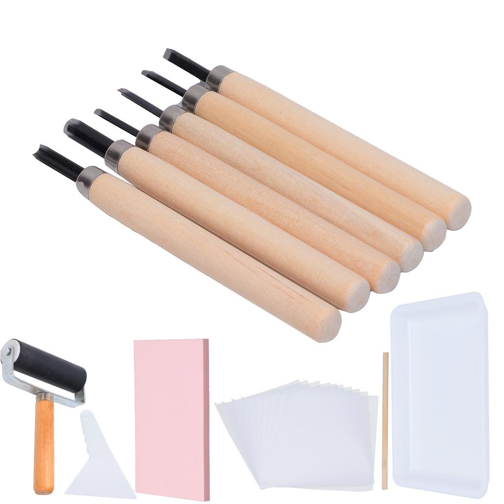 Rubber Carving Kit Block Stamp Making Set Printmaking Printing Art Craft with Cutter Tools