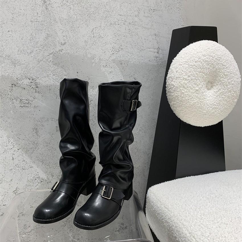 Coarse heel belt buckle knight boots long boots women's autumn and winter new design high boots show legs long boots