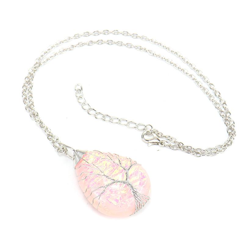 Handmade Copper Wire Winding Water Drop Tree Of Life Color Changing Corrugated Resin Necklace N516