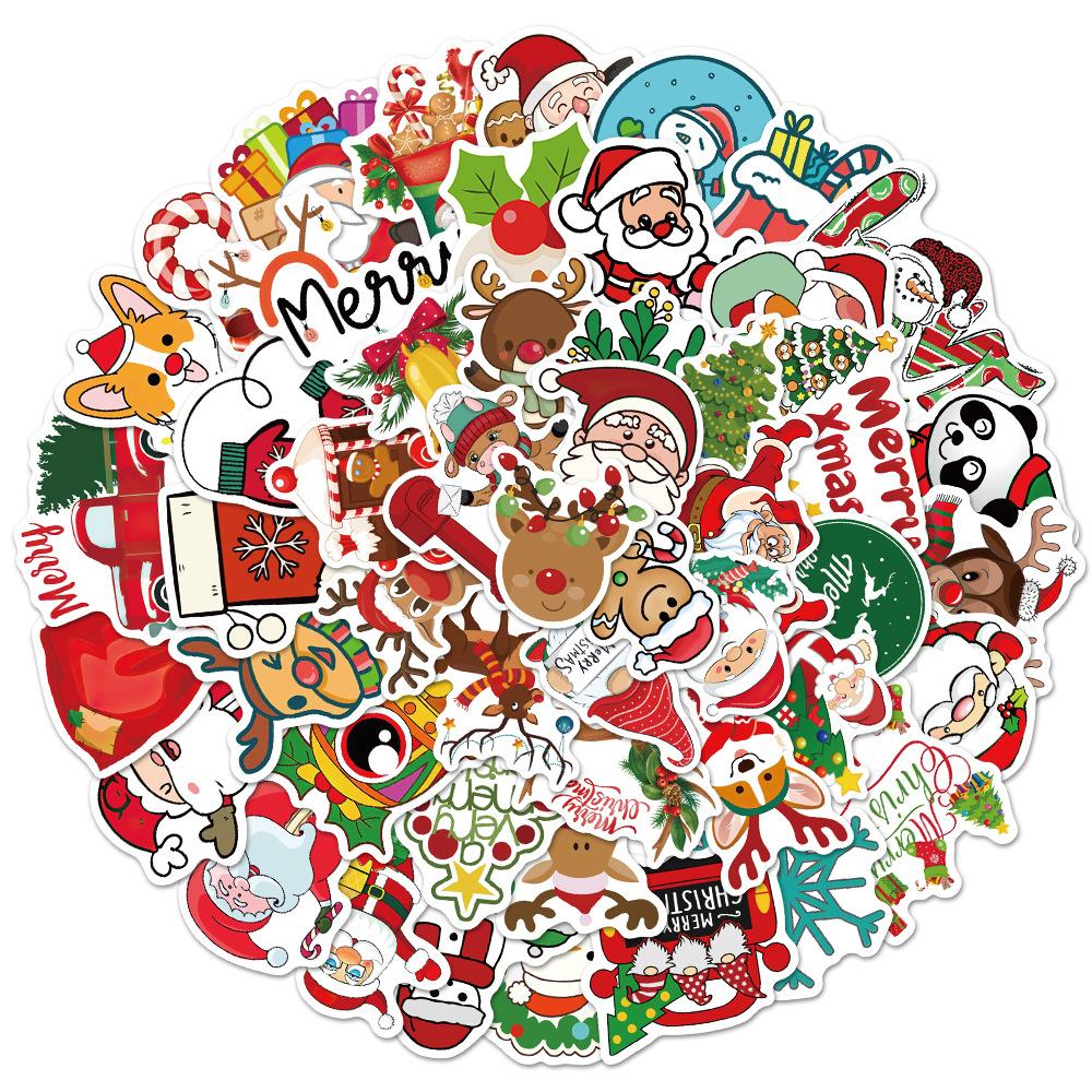 Various 50 Cartoon Christmas Doodle Stickers Decorate Guitar Notebook Suitcase DIY