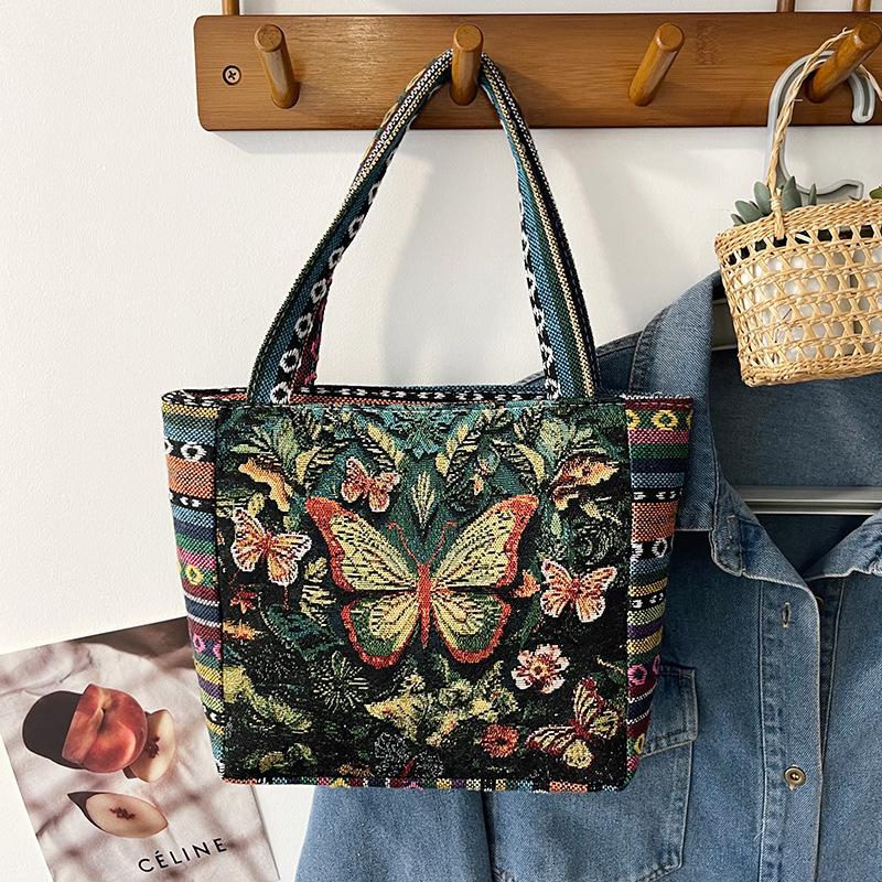 Handbag bag women go out canvas bag large capacity flower bird pattern handbag women's ethnic style handbag