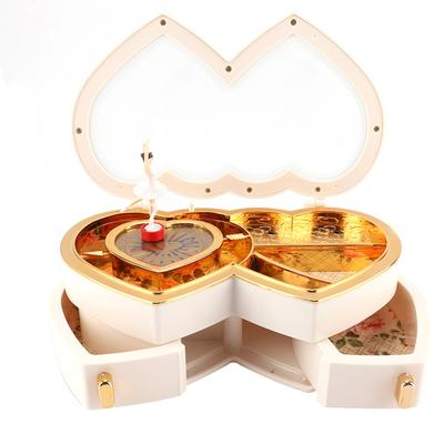 Double Heart Ballerina Musical Jewelry Box Storage Case for Little Girls(White)