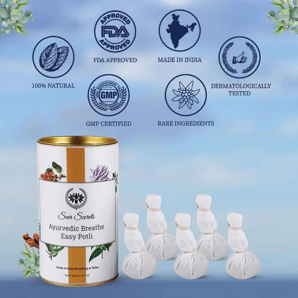 Seer Secrets 100% Natural Ayurvedic Breathe Easy Potli, Pack of 5