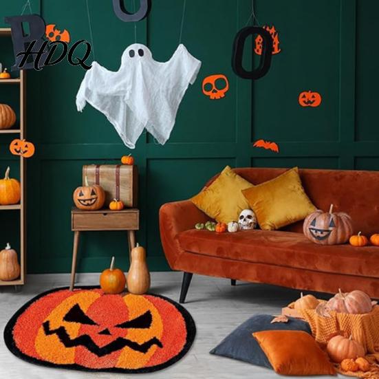 Stain-resistant Gothic Mat Halloween Bath Mat, Non-Slip Fluffy Ghost Rug, Pumpkin Absorbent Skin-friendly Soft Shower Bathroom Washable Area