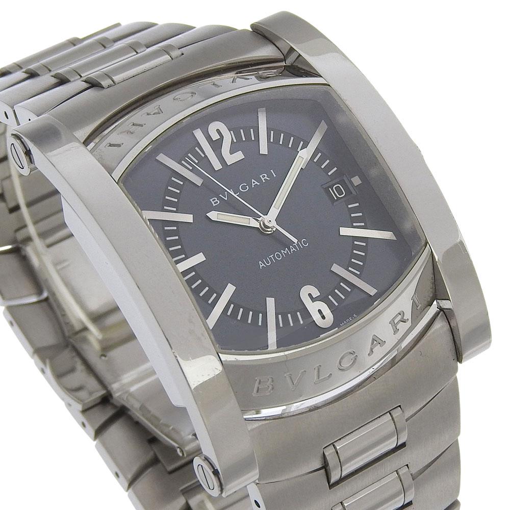 BVLGARI Assioma Watches AA48S Silver blackDial Stainless Steel Mechanical Automatic Analog display mens Used