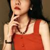New Year'S Red 12Mm Medieval Court Wind Pigeon Blood Red Natural Chalcedony Agate Natural Stone Necklace Women'S Neck Chain