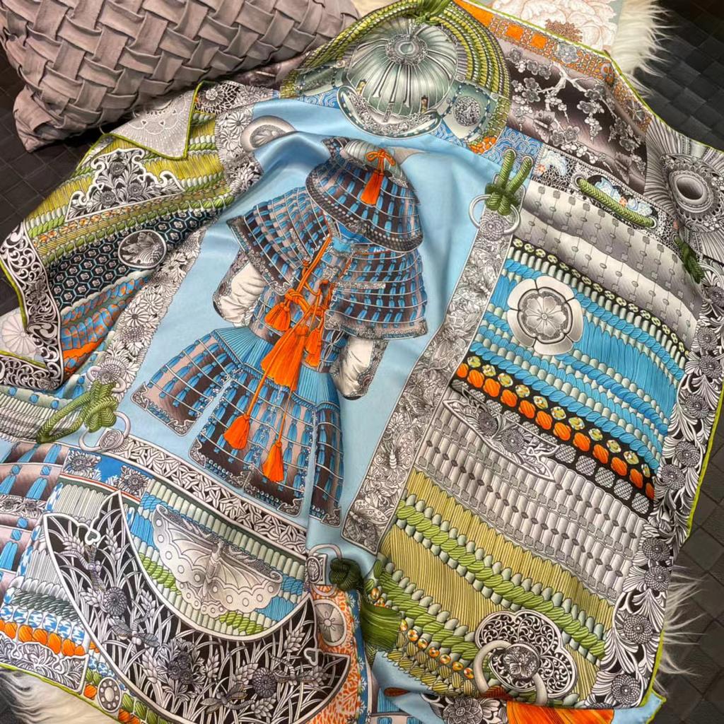 Bysifa|New Blue Silk Scarf Hijab Shawl Women Fashion Accessories Head Neck Scarves Printed Fall Winter Square Scarves Wraps 90Cm