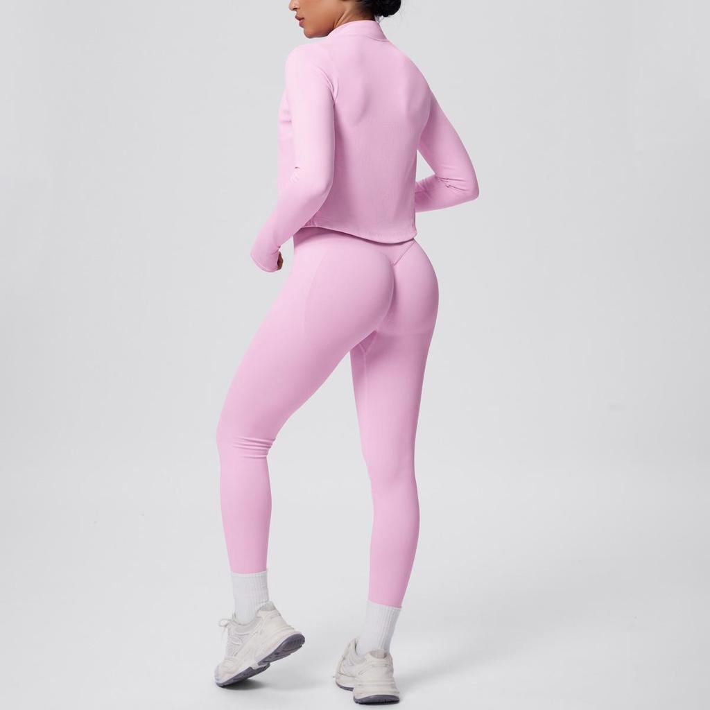 Cross-border Hip Lift Tight Seamless Pants with Shockproof Halter Bra and Skin-friendly Zipper Jacket Sport Yoga Set