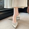 Fine Heel Bright Leather Single Shoes Summer New Pointed Head Shallow Mouth Crystal Flower Set Foot Non-slip High Heels