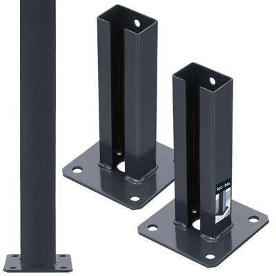 Kotarbau® 2 Pezzi Base per Palo 60 X 40 Mm, Zincata E Verniciata a Polvere, Acciaio Grafite, Da Avvitare, Per Cancelli e Pali