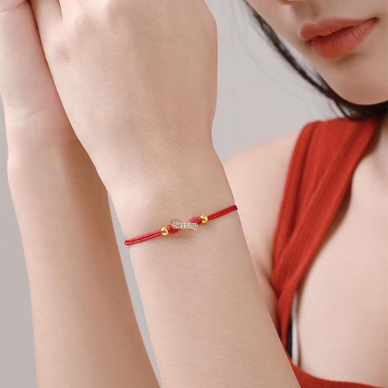 Zhou Family Sand Gold Plated Copper Bracelet - Unisex Ping An Fu Lucky Red Rope Jewelry