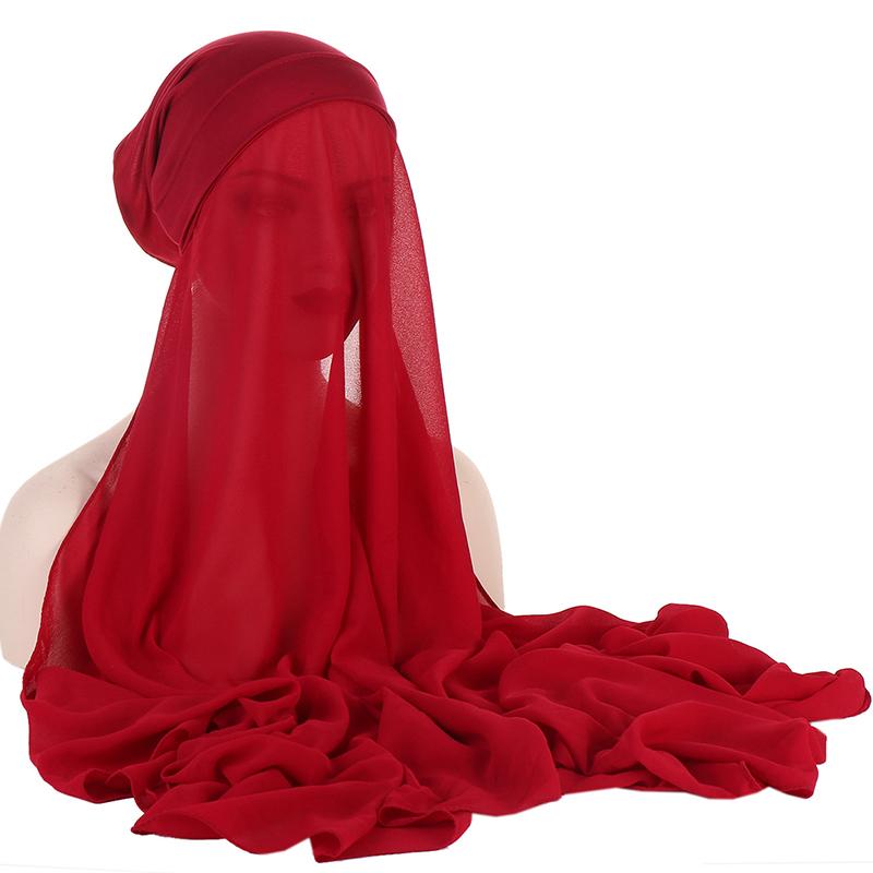 1Pc Muslim Shawl Scarf Chiffon Hijab Breathable Turban Head Wrap Women Solid Color Polyester With Inner Cap