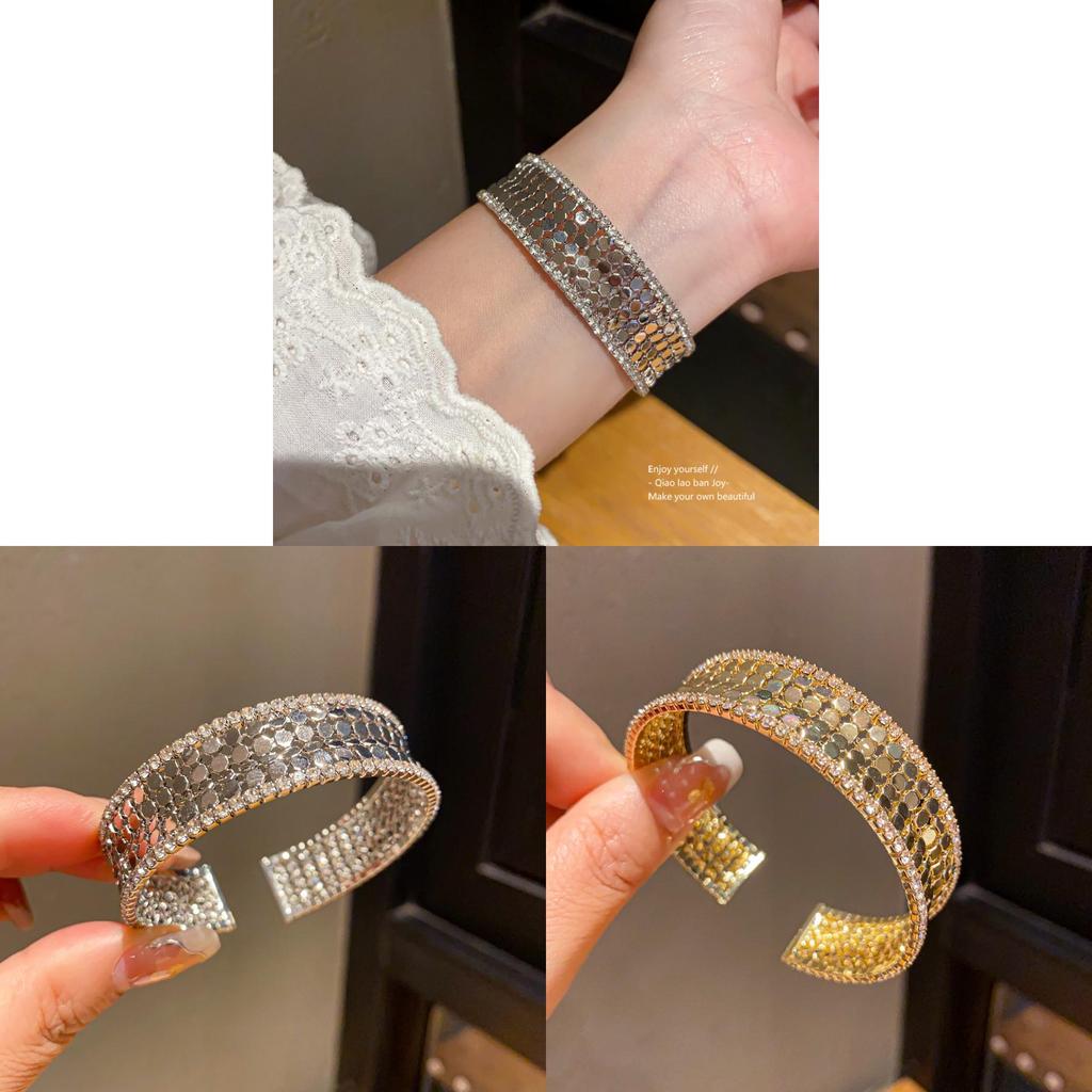 Geometric Zircon Round Multilayer Open Cuff Bracelet For Fashion Women