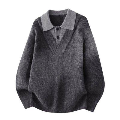 Dongjie No Logo Flus Spring Smoke Color Sweater Men's Fake Two-Piece Long Sleeve Loose Knit Top