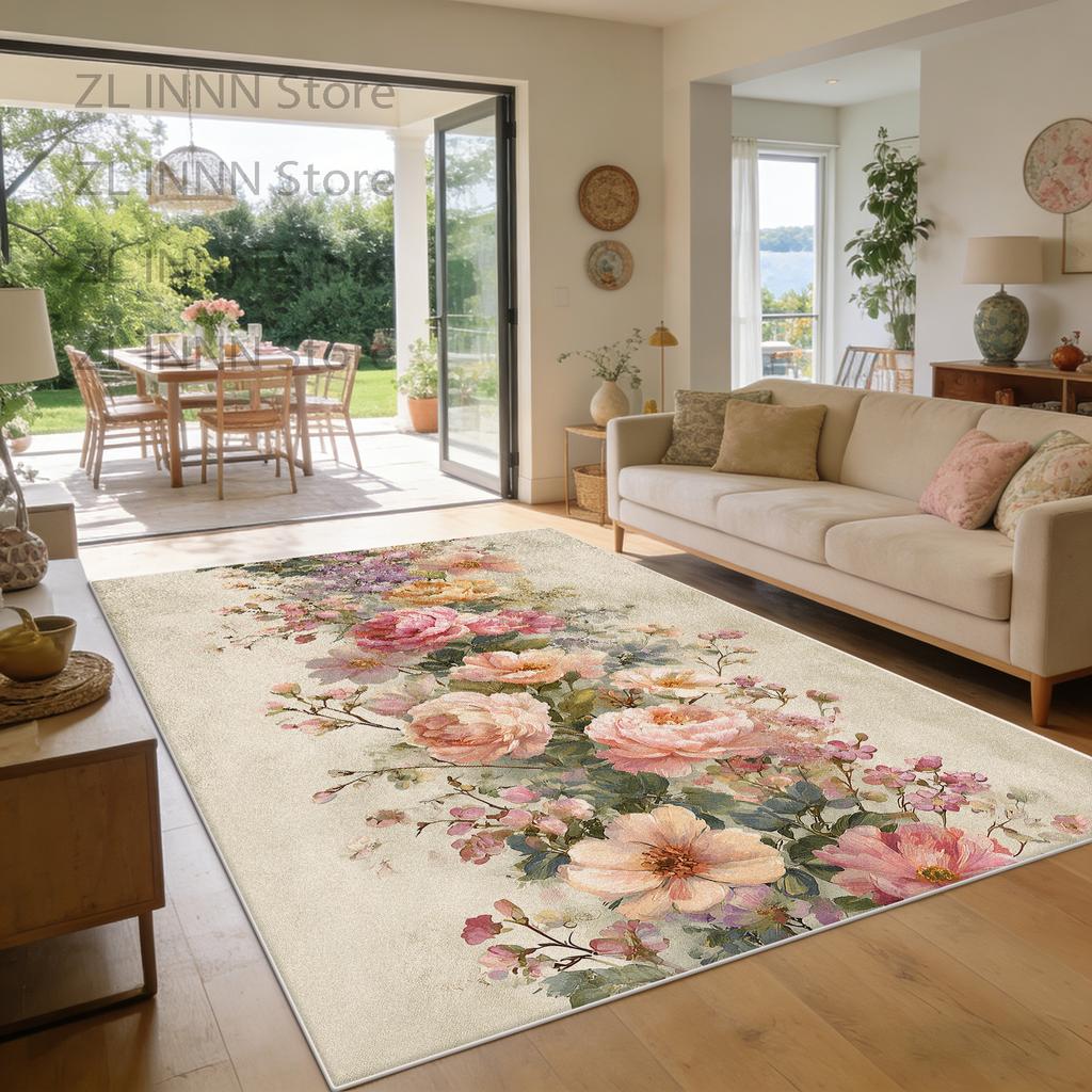 Spring Summer Floral Style Living Room Carpet Fresh Decoration Home Pastoral Area Pile Fabric Rug Sofa Bedroom Plush Floor Mat
