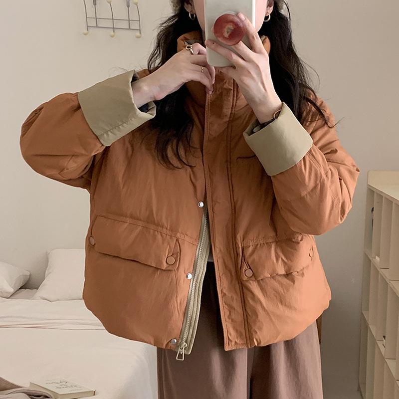 Cappotto invernale in cotone spesso e largo in stile coreano da donna con collo alto