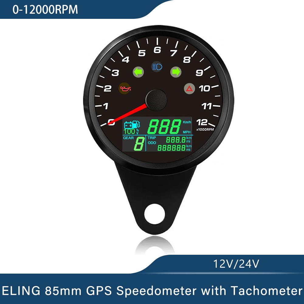 85mm GPS Speedometer 0-299km/h MPH with 0-12000RPM Tachometer Trip Odometer with Gear Number N 1-6 for Car Motorcycle Universal