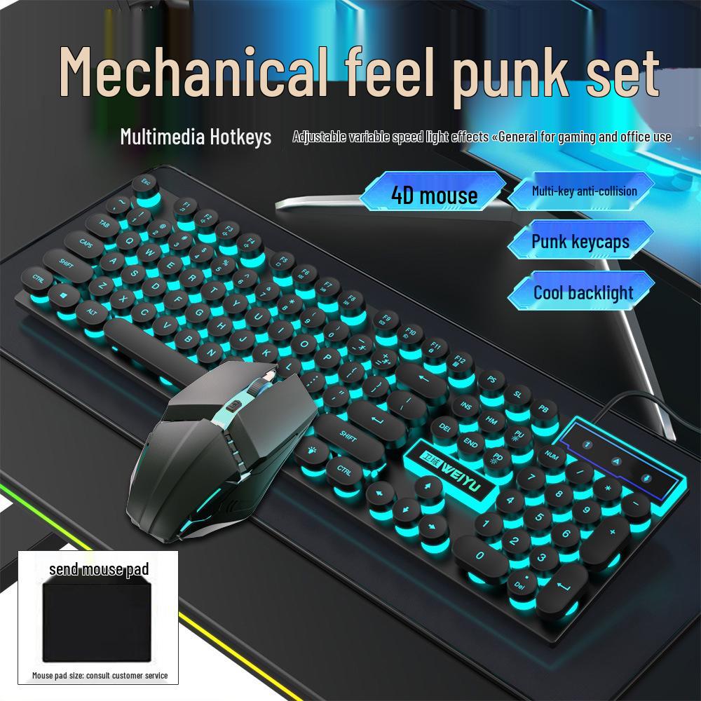 Retro Punk Mechanical Wired Keyboard & Mouse Set for Gaming and Office