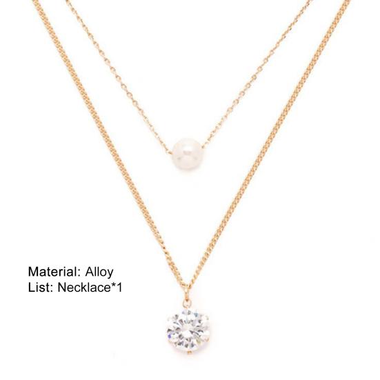 Fashion Women Necklace Shiny Rhinestone Faux Pearl Double Layer Choker Chain Necklace Jewelry for Gift