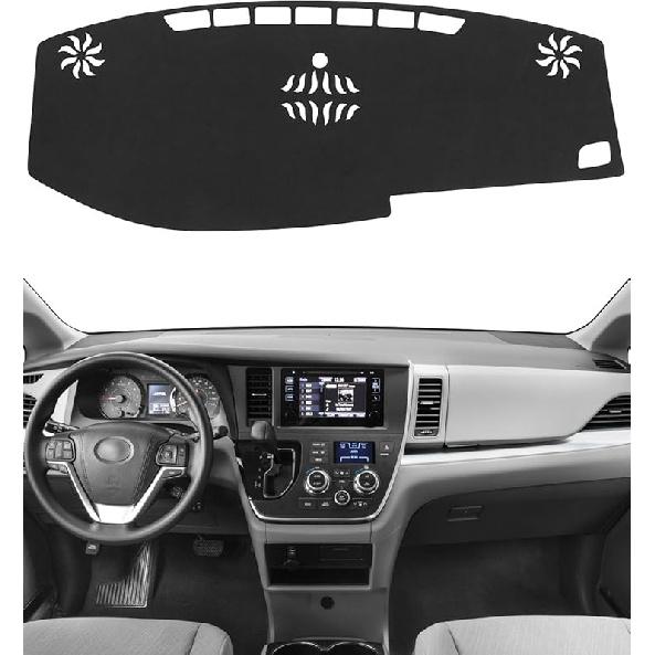 BIBLOZ Dash Cover For Toyota Sienna 2004-2010 Accessories Black Flannel Dashboard Cover Mat Car Dashboard UV Sun Protection