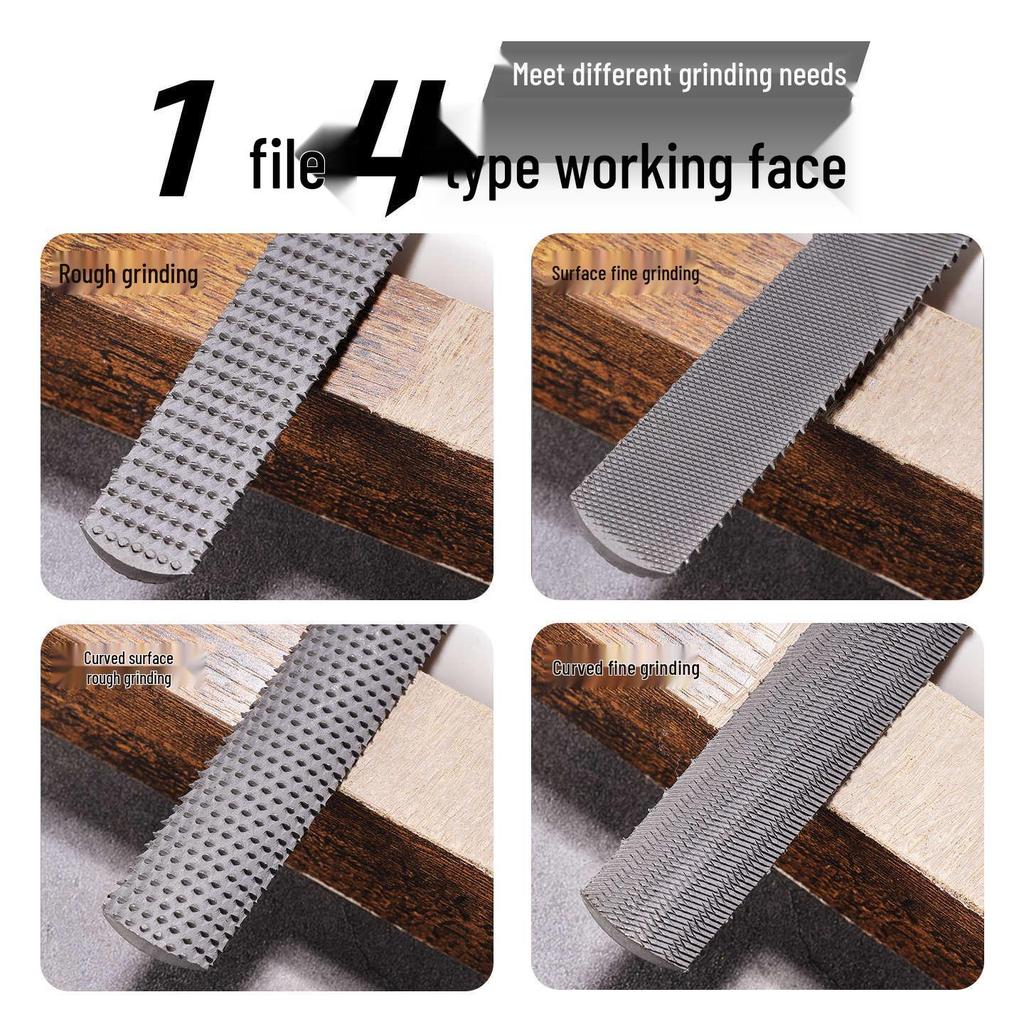 Four-in-One Woodworking File: Half-Round Fine-Tooth Steel File for Wood & Metal, Multi-Sided Coarse & Fine Rasp Tool