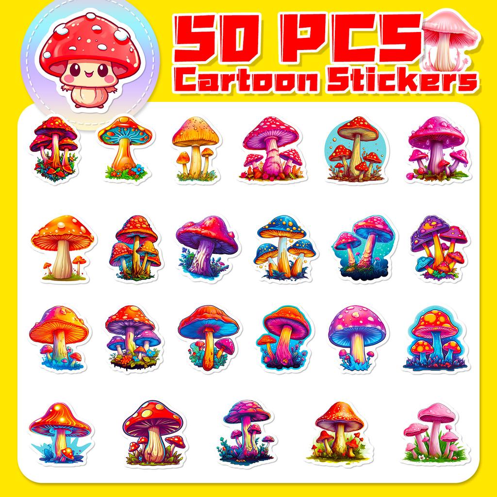 50 Mushroom Stickers Psychedelic Colorful Mushroom Personalized Graffiti Stickers Balance Car Suitcase