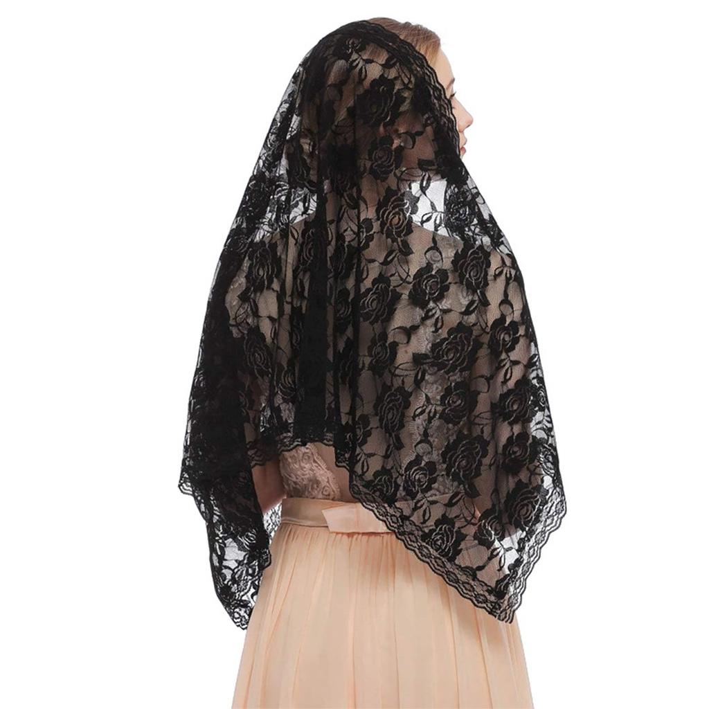 Woman Veil Lace Shawl Wedding Church Lace Trim Scarf Soft Floral Scarf Veil Wedding Headwear Supplies