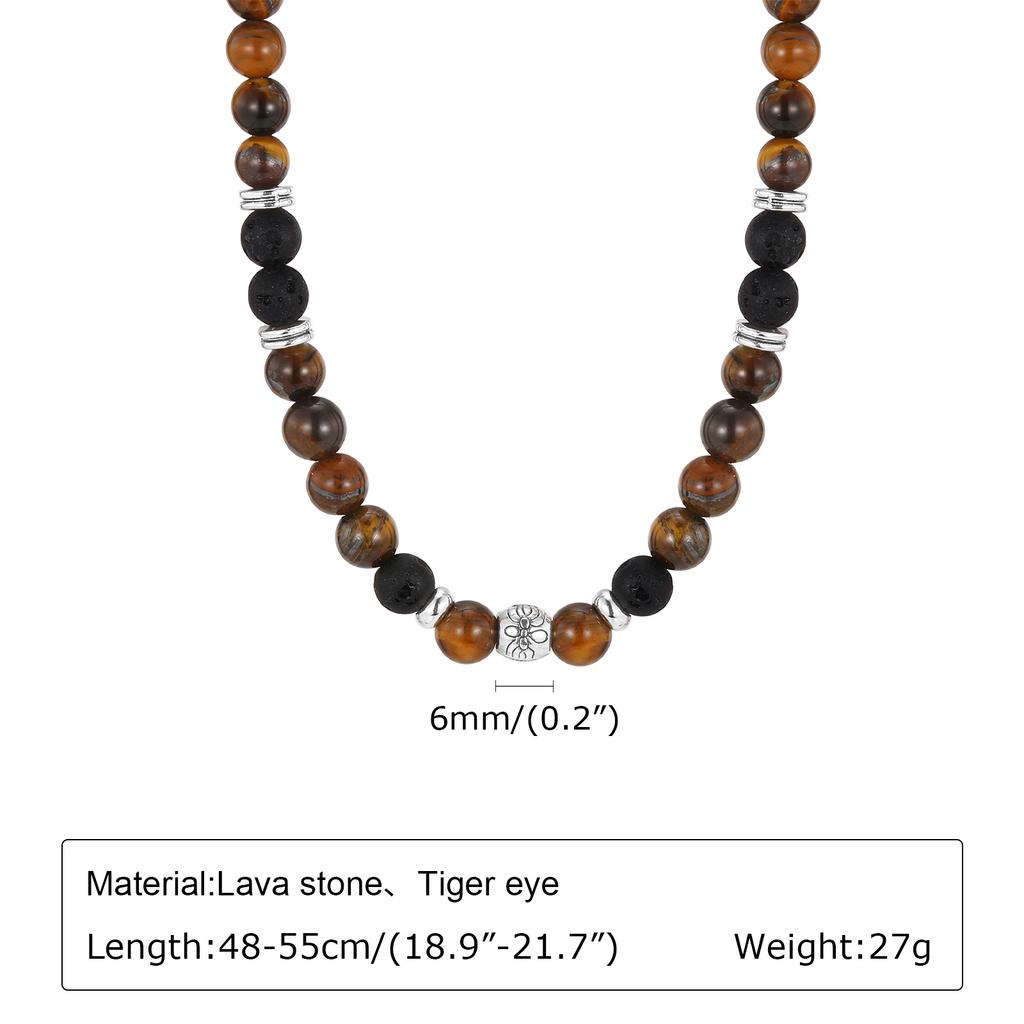 Boho Natural Tiger Eye Stone Beaded Necklaces for Men Stainless Steel OT Buckle Collar Necklace Trendy Vintage Jewelry Gift