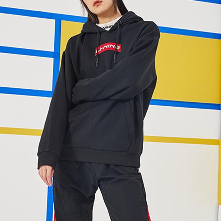 Li Ning Casual Sports Hooded Pullover Sweatshirt Women Sweatshirt Standard-Black AWDQ678-4