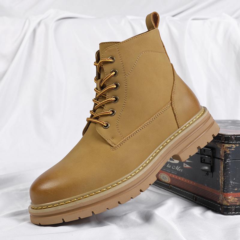 Men High Top Boots Thick Soled Solid Color Lace Up Bare Boots Comfortable Casual Men Boots Sizes 38-46