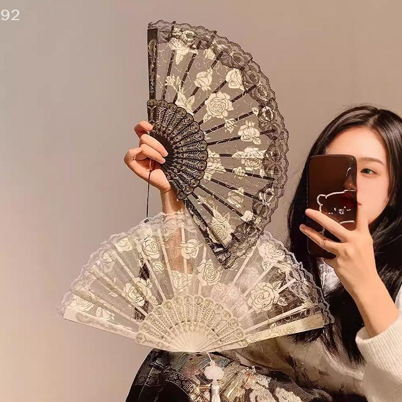 Lace Decorative Fans Folding Hand Fan Black White Dancing Fans Wedding Party Stage Performance Fan Gifts For Guest