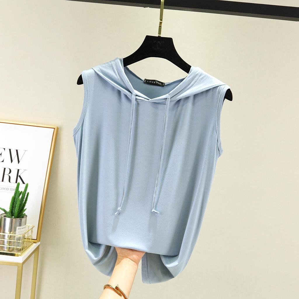 Spring Summer Women's Sleeveless Modal Vest Hooded Sweatshirt - Plus Size Slimming Loose Fit